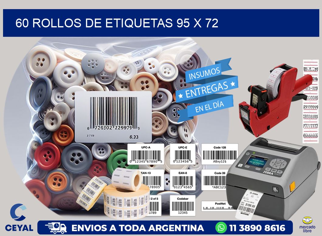 60 ROLLOS DE ETIQUETAS 95 x 72