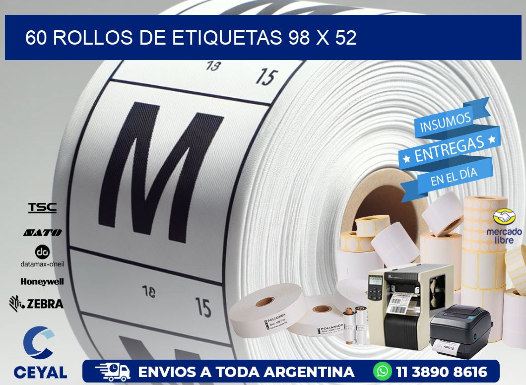 60 ROLLOS DE ETIQUETAS 98 x 52