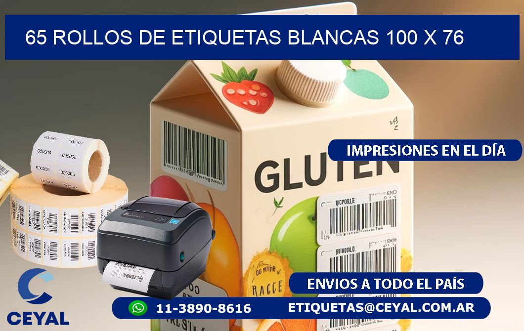 65 ROLLOS DE ETIQUETAS BLANCAS 100 x 76