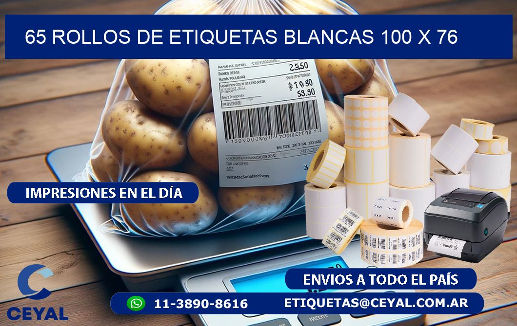 65 ROLLOS DE ETIQUETAS BLANCAS 100 x 76