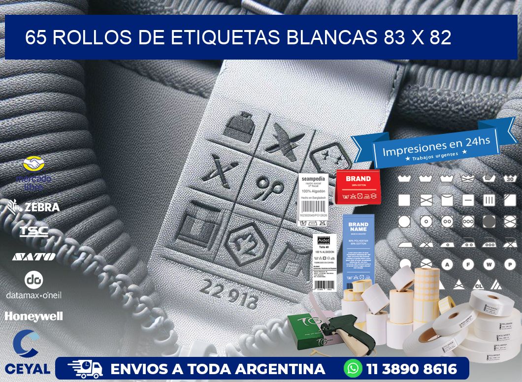 65 ROLLOS DE ETIQUETAS BLANCAS 83 x 82