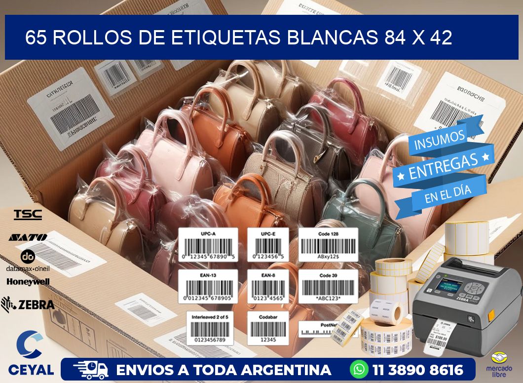 65 ROLLOS DE ETIQUETAS BLANCAS 84 x 42