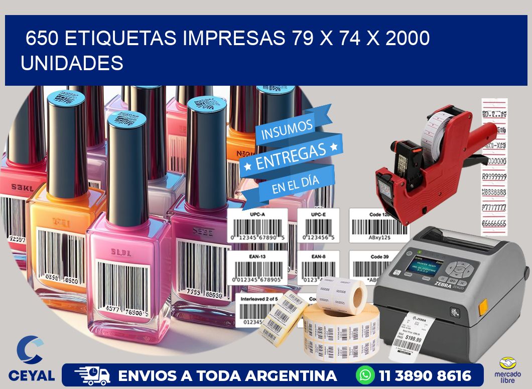 650 ETIQUETAS IMPRESAS 79 x 74 X 2000 UNIDADES