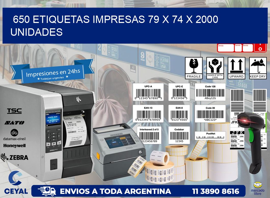 650 ETIQUETAS IMPRESAS 79 x 74 X 2000 UNIDADES