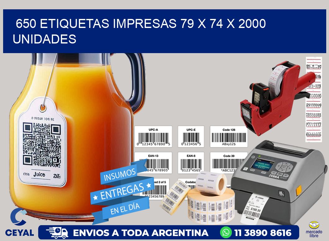 650 ETIQUETAS IMPRESAS 79 x 74 X 2000 UNIDADES