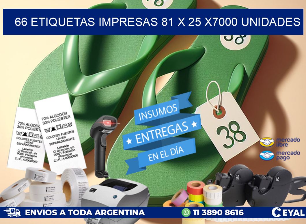 66 ETIQUETAS IMPRESAS 81 x 25 X7000 UNIDADES