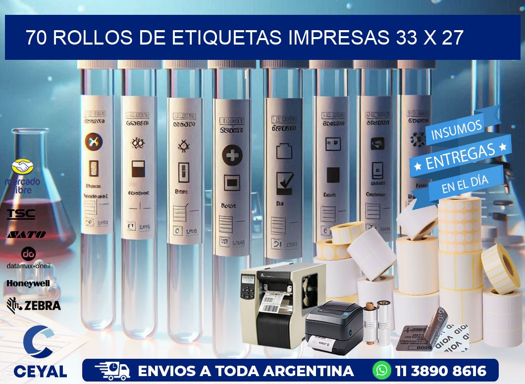 70 ROLLOS DE ETIQUETAS IMPRESAS 33 x 27