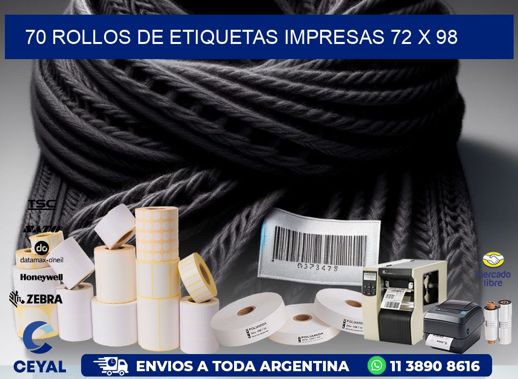 70 ROLLOS DE ETIQUETAS IMPRESAS 72 x 98