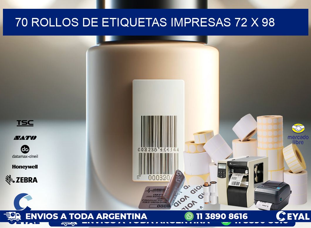 70 ROLLOS DE ETIQUETAS IMPRESAS 72 x 98