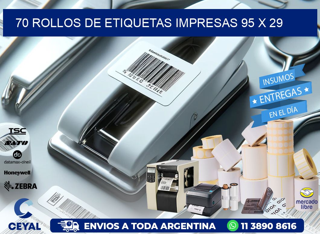 70 ROLLOS DE ETIQUETAS IMPRESAS 95 x 29