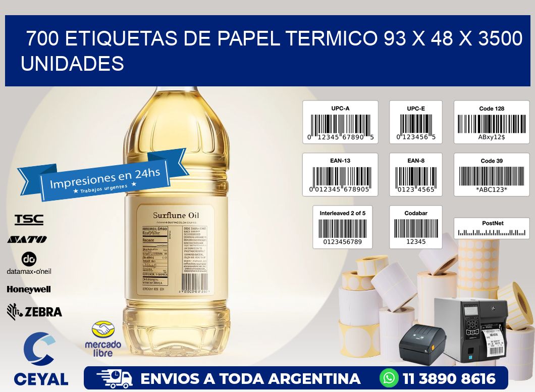 700 ETIQUETAS DE PAPEL TERMICO 93 x 48 X 3500 UNIDADES