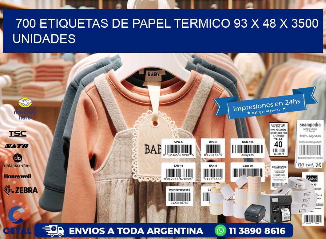 700 ETIQUETAS DE PAPEL TERMICO 93 x 48 X 3500 UNIDADES