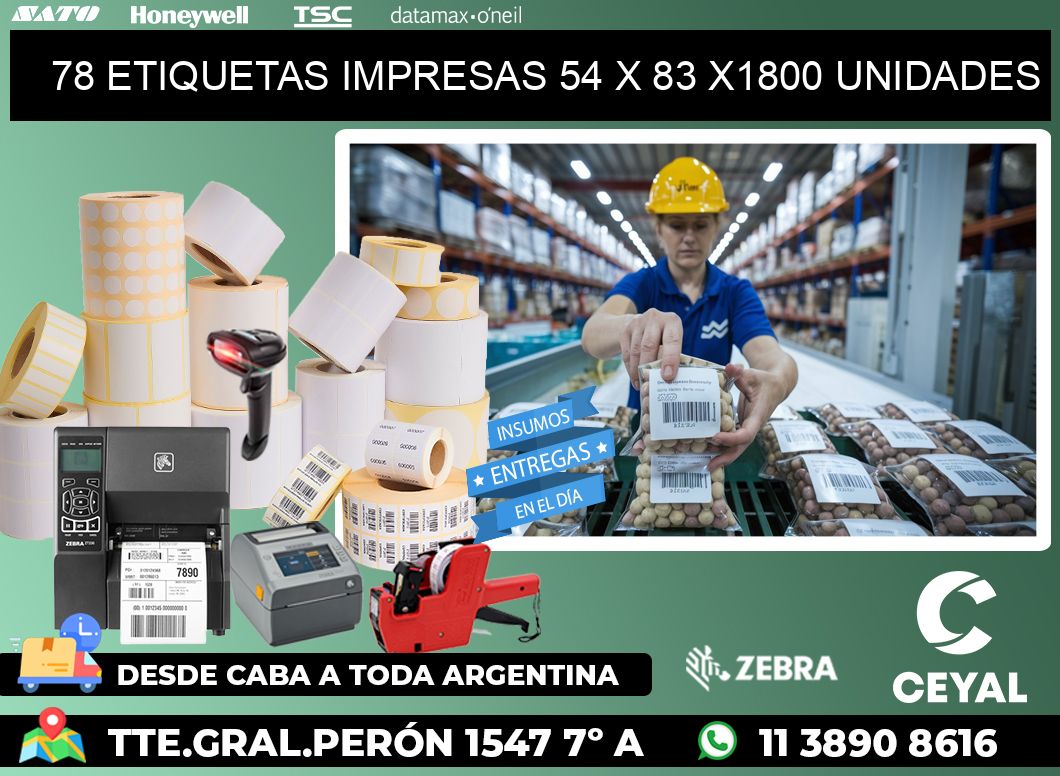 78 ETIQUETAS IMPRESAS 54 x 83 X1800 UNIDADES