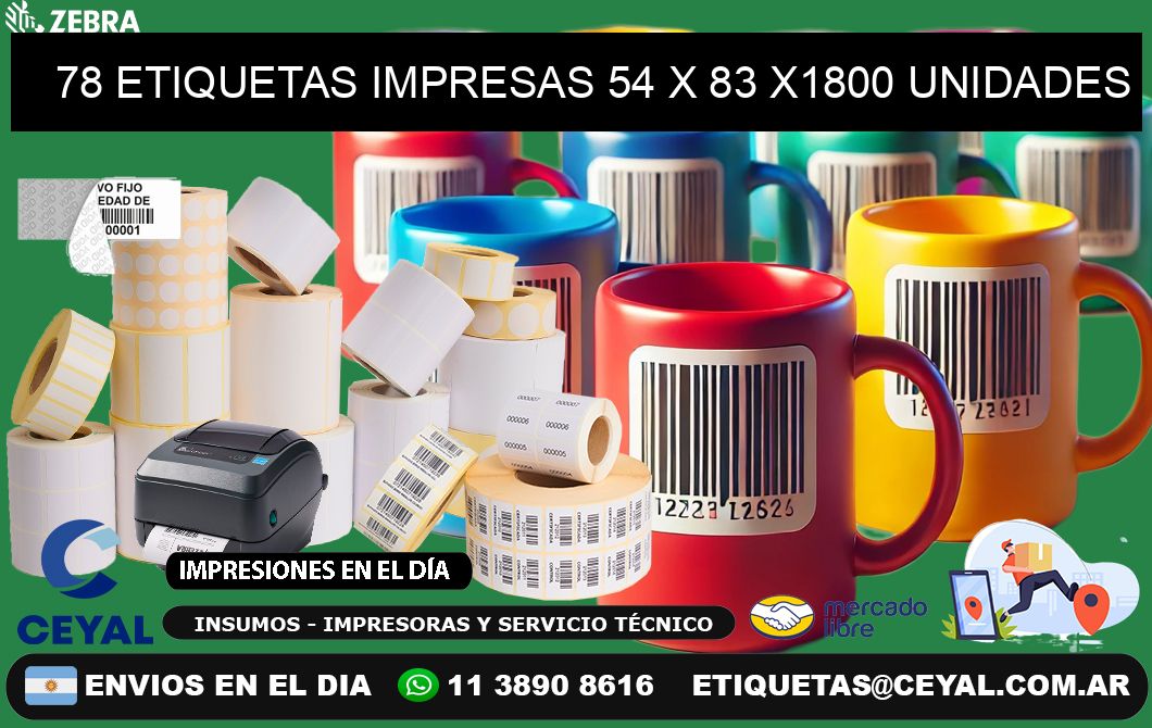 78 ETIQUETAS IMPRESAS 54 x 83 X1800 UNIDADES