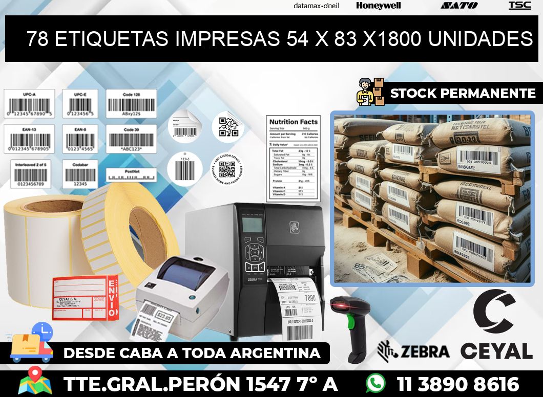 78 ETIQUETAS IMPRESAS 54 x 83 X1800 UNIDADES