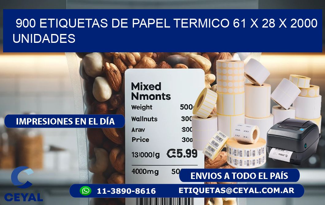 900 ETIQUETAS DE PAPEL TERMICO 61 x 28 X 2000 UNIDADES