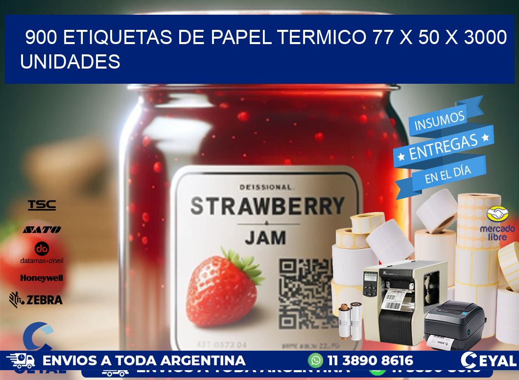 900 ETIQUETAS DE PAPEL TERMICO 77 x 50 X 3000 UNIDADES