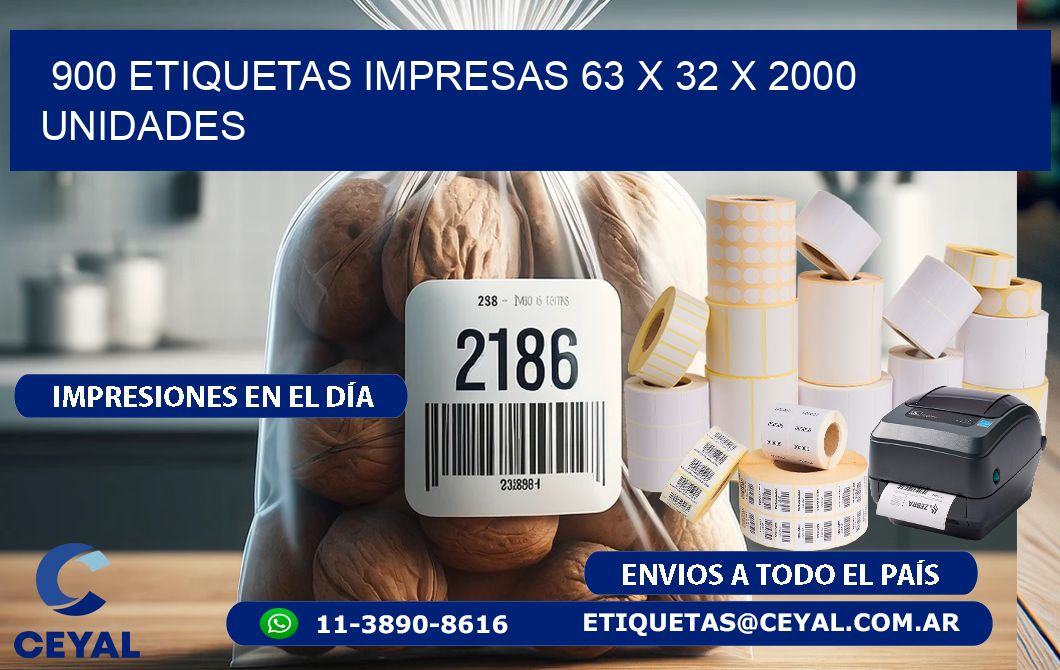 900 ETIQUETAS IMPRESAS 63 x 32 X 2000 UNIDADES