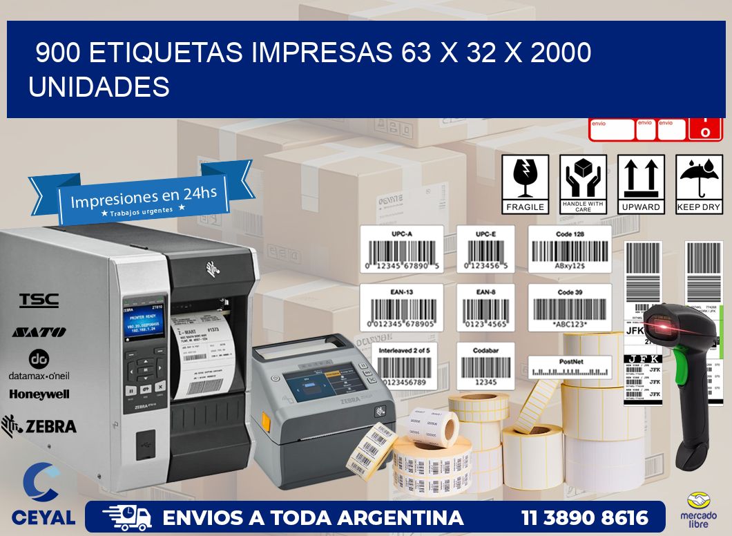 900 ETIQUETAS IMPRESAS 63 x 32 X 2000 UNIDADES