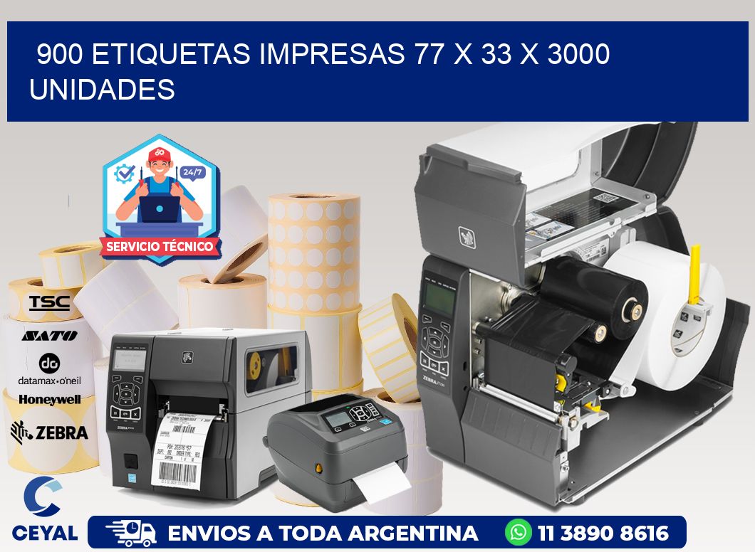 900 ETIQUETAS IMPRESAS 77 x 33 X 3000 UNIDADES