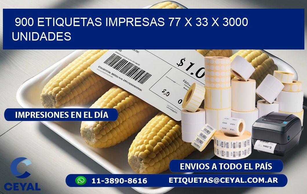 900 ETIQUETAS IMPRESAS 77 x 33 X 3000 UNIDADES