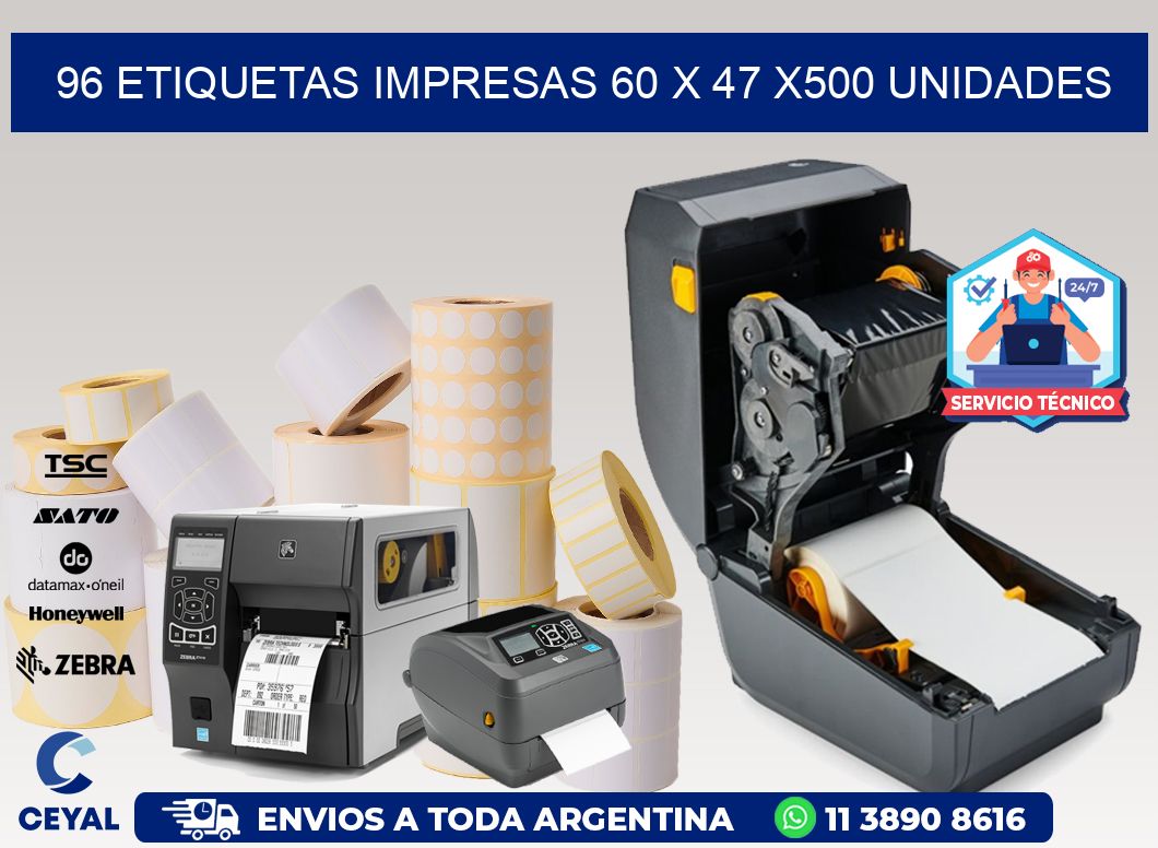 96 ETIQUETAS IMPRESAS 60 x 47 x500 UNIDADES