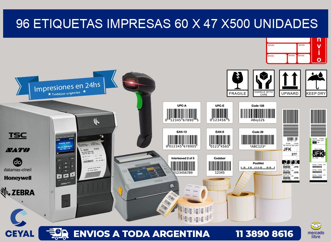 96 ETIQUETAS IMPRESAS 60 x 47 x500 UNIDADES