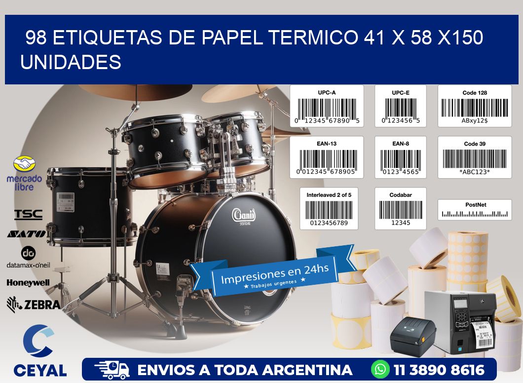 98 ETIQUETAS DE PAPEL TERMICO 41 x 58 x150 UNIDADES