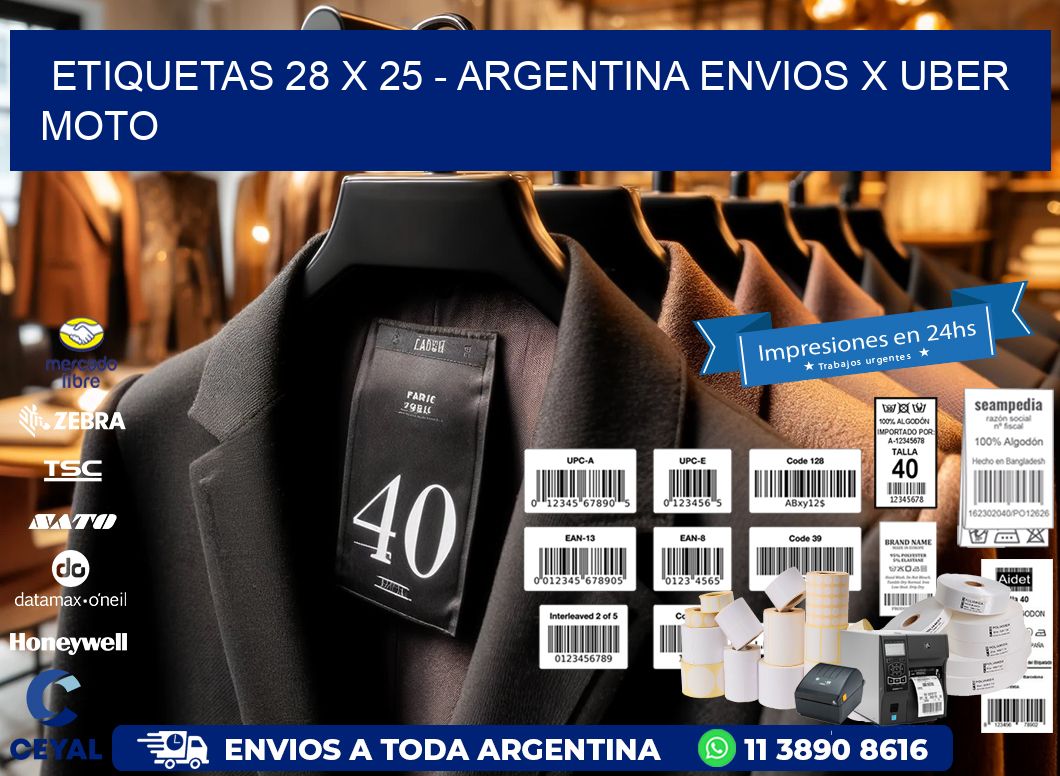 ETIQUETAS 28 x 25 - ARGENTINA ENVIOS X UBER MOTO