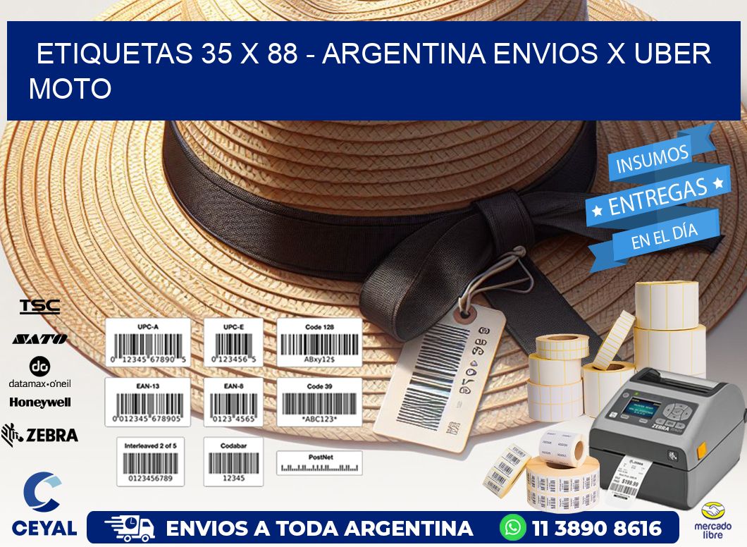 ETIQUETAS 35 x 88 - ARGENTINA ENVIOS X UBER MOTO