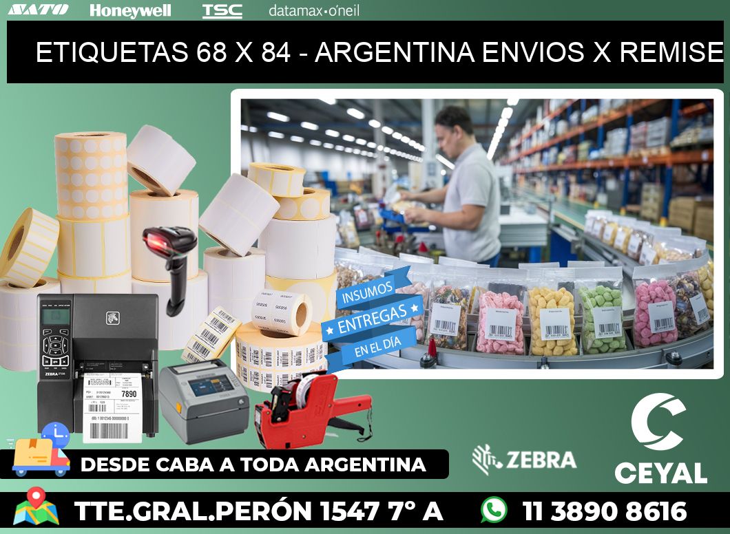 ETIQUETAS 68 x 84 - ARGENTINA ENVIOS X REMISE