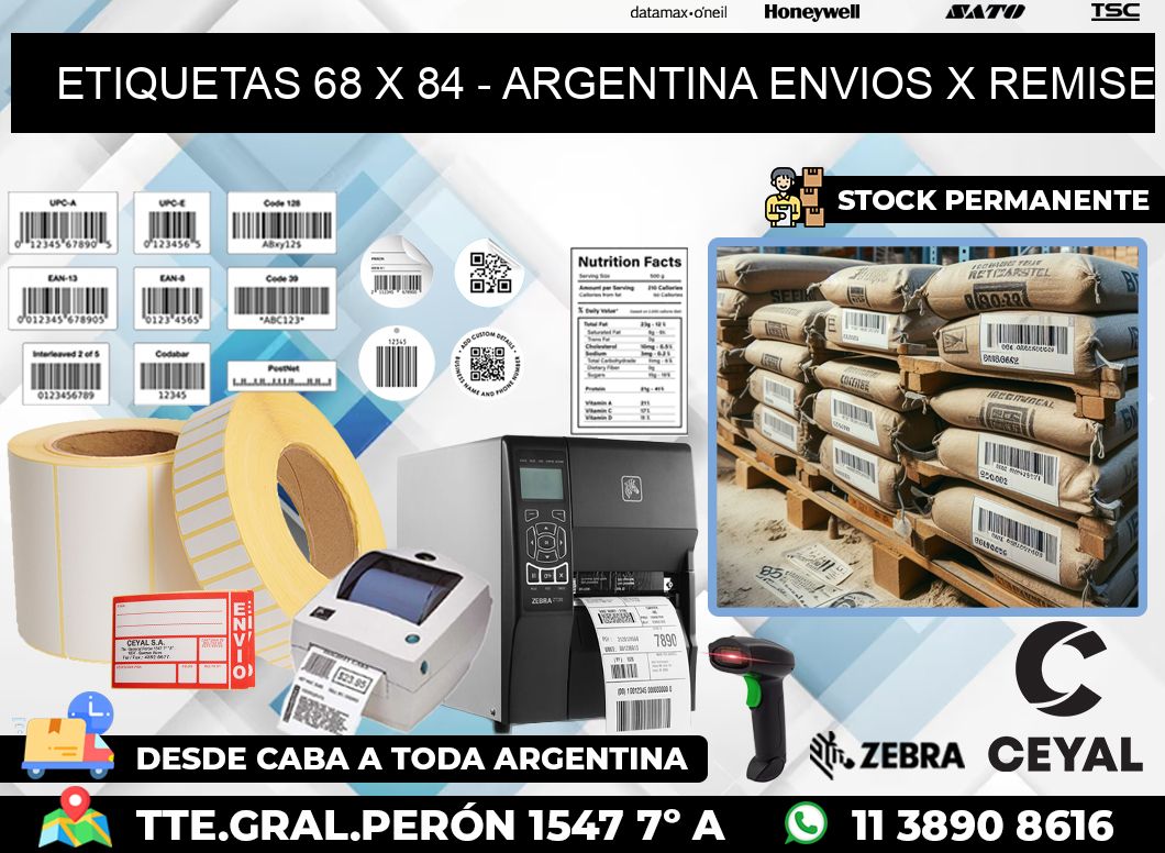 ETIQUETAS 68 x 84 – ARGENTINA ENVIOS X REMISE