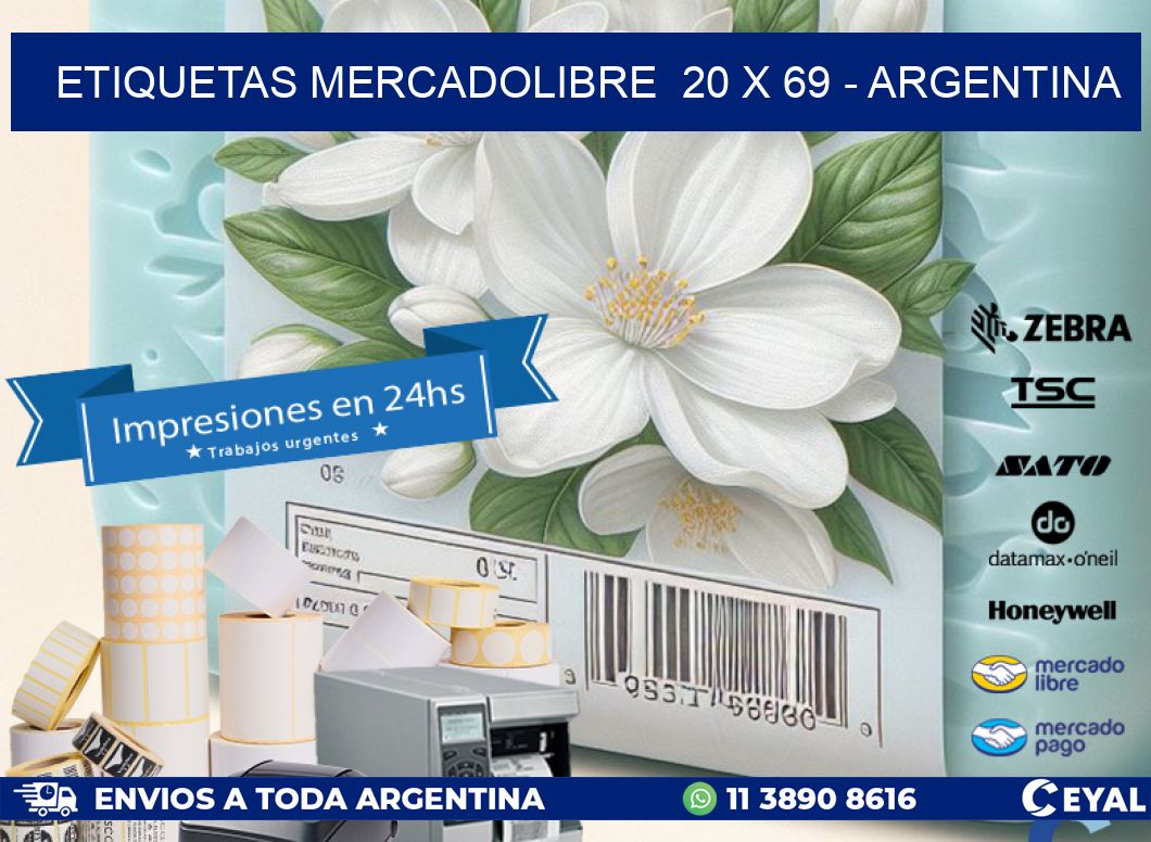 ETIQUETAS MERCADOLIBRE  20 x 69 - ARGENTINA