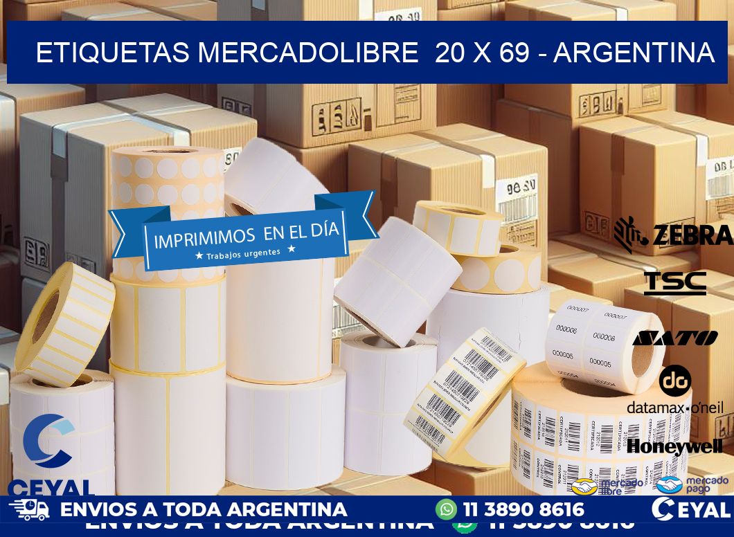 ETIQUETAS MERCADOLIBRE  20 x 69 - ARGENTINA