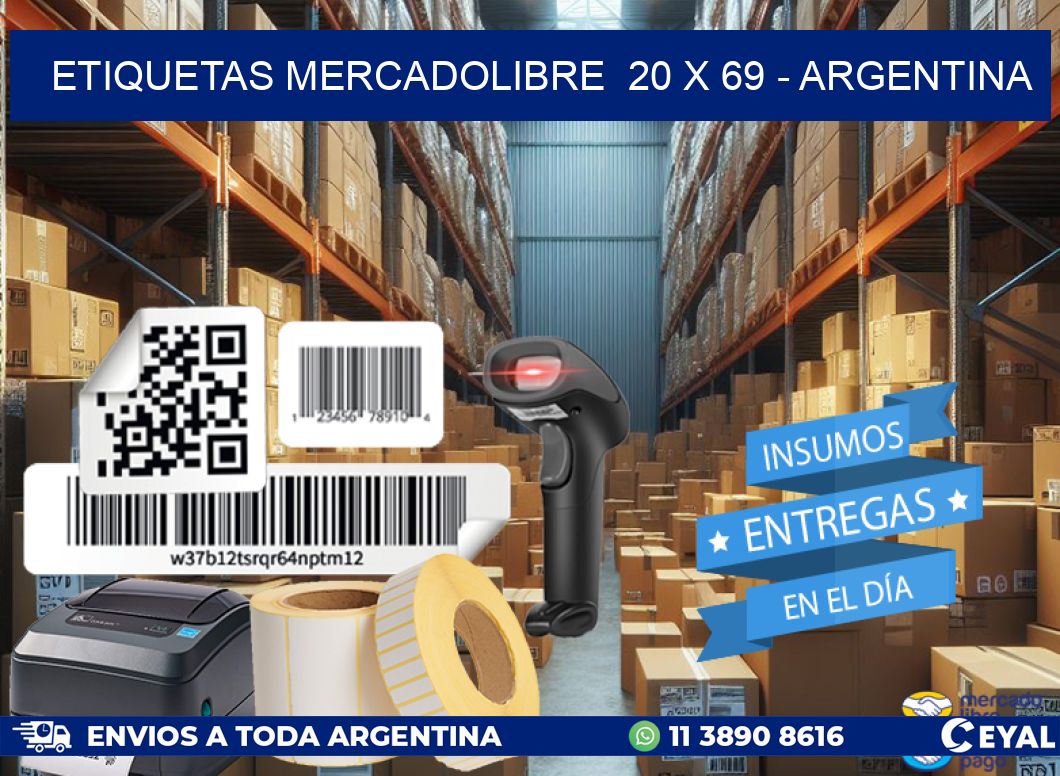 ETIQUETAS MERCADOLIBRE  20 x 69 - ARGENTINA