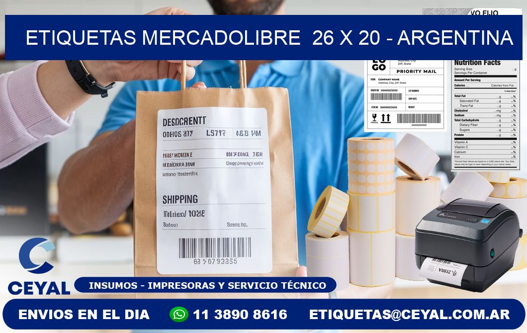 ETIQUETAS MERCADOLIBRE  26 x 20 - ARGENTINA