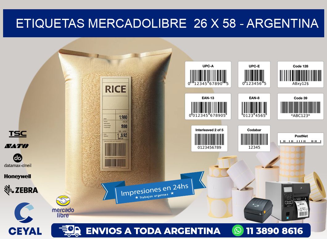 ETIQUETAS MERCADOLIBRE  26 x 58 - ARGENTINA