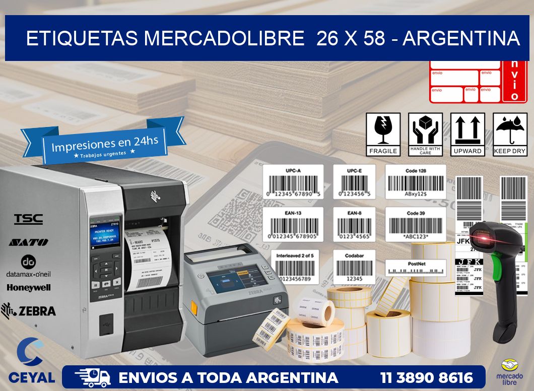 ETIQUETAS MERCADOLIBRE  26 x 58 - ARGENTINA