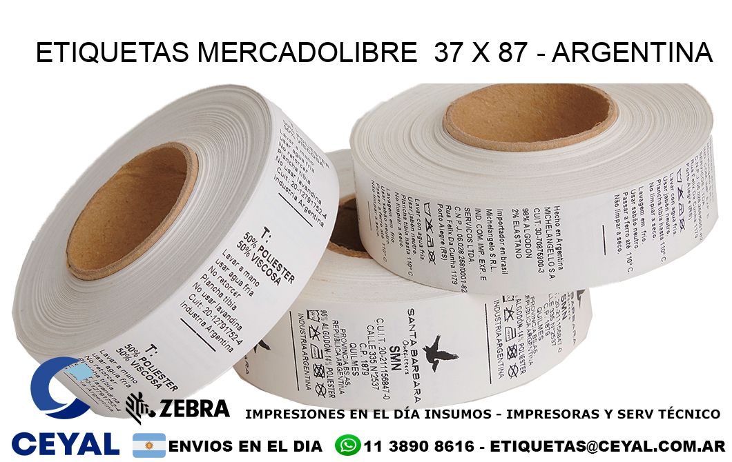 ETIQUETAS MERCADOLIBRE  37 x 87 - ARGENTINA