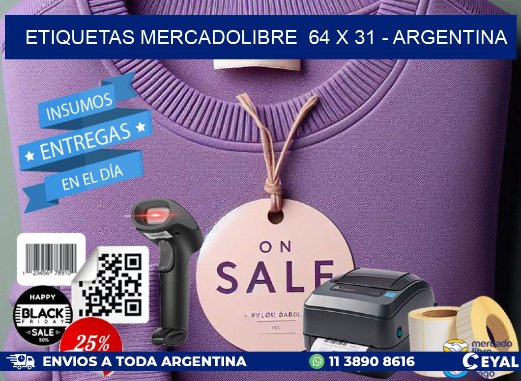 ETIQUETAS MERCADOLIBRE  64 x 31 - ARGENTINA