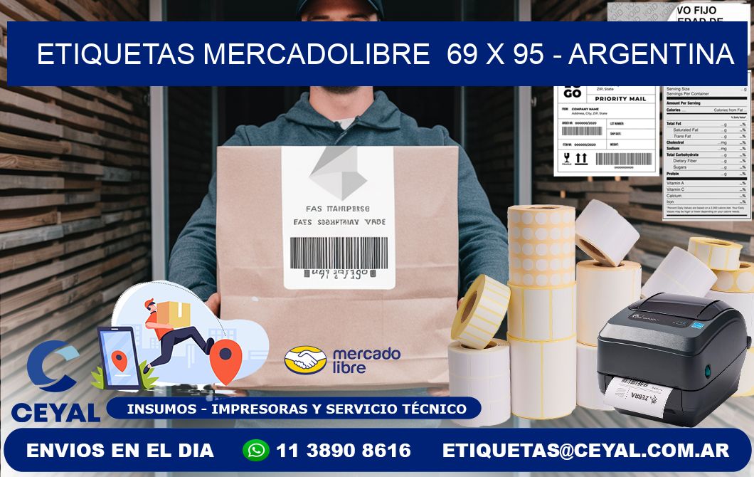 ETIQUETAS MERCADOLIBRE  69 x 95 - ARGENTINA