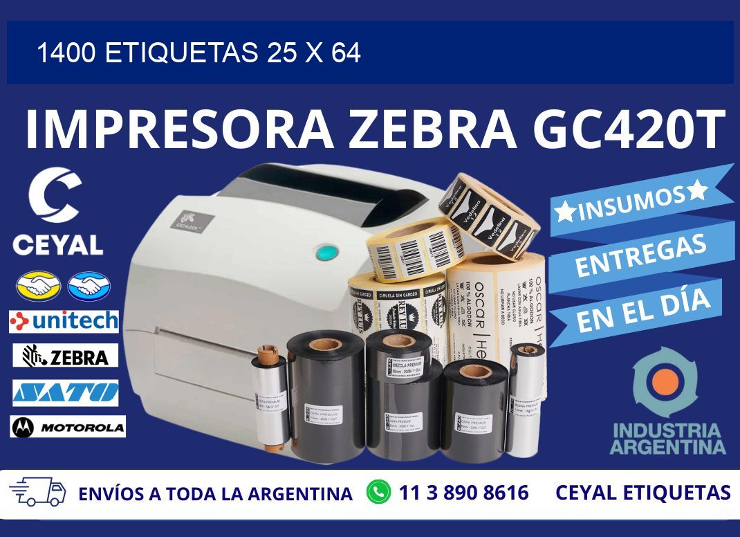 1400 ETIQUETAS 25 x 64
