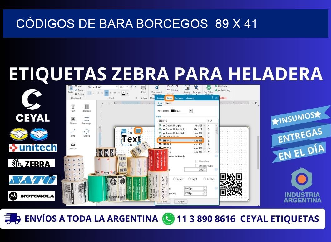 CÓDIGOS DE BARA BORCEGOS  89 x 41