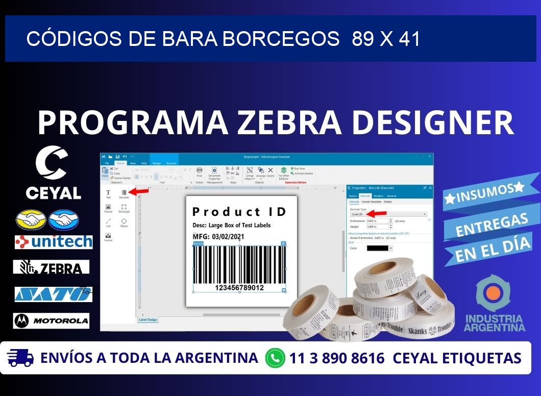 CÓDIGOS DE BARA BORCEGOS  89 x 41