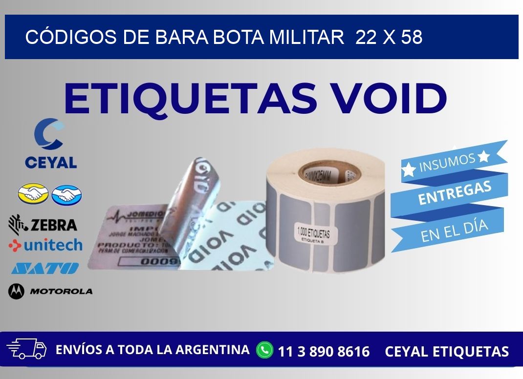 CÓDIGOS DE BARA BOTA MILITAR  22 x 58