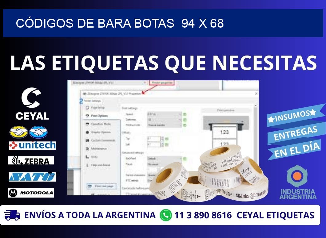 CÓDIGOS DE BARA BOTAS  94 x 68