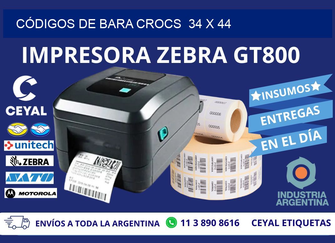 CÓDIGOS DE BARA CROCS  34 x 44