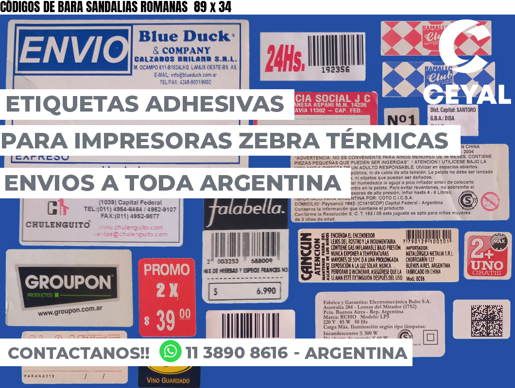CÓDIGOS DE BARA SANDALIAS ROMANAS  89 x 34