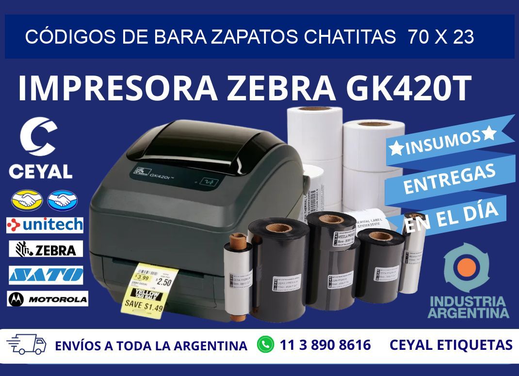 CÓDIGOS DE BARA ZAPATOS CHATITAS  70 x 23