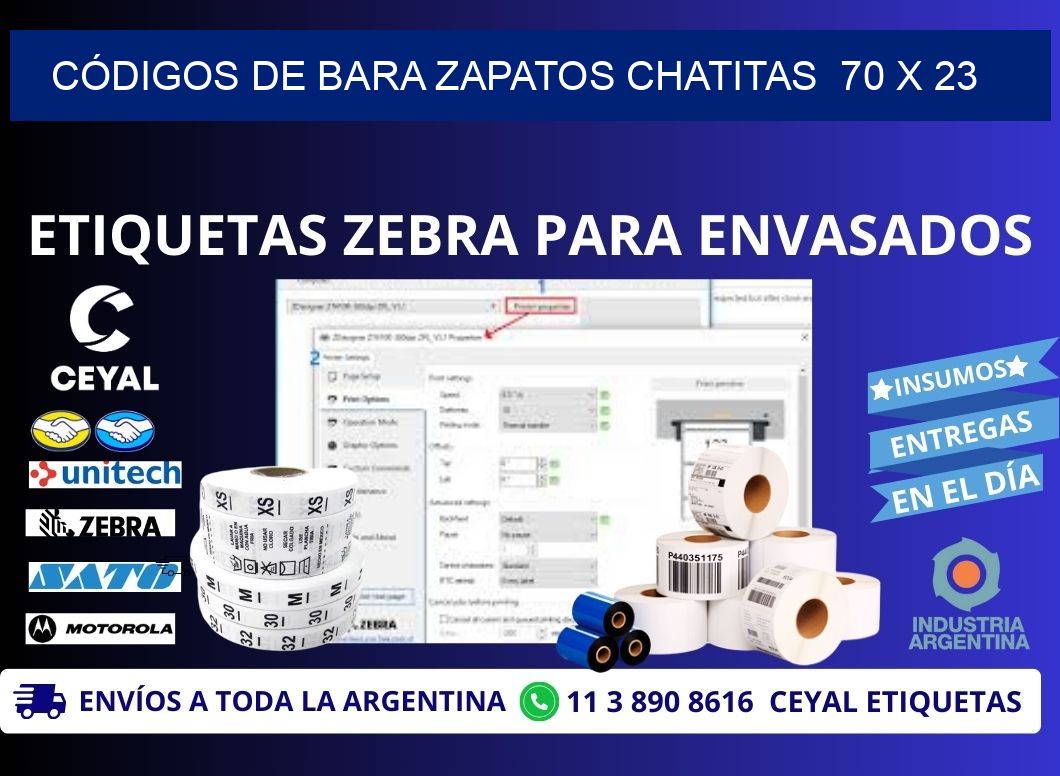 CÓDIGOS DE BARA ZAPATOS CHATITAS  70 x 23